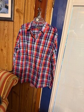 Izod Men’s Plaid Button-Down Shirt in Red, Blue, Purple